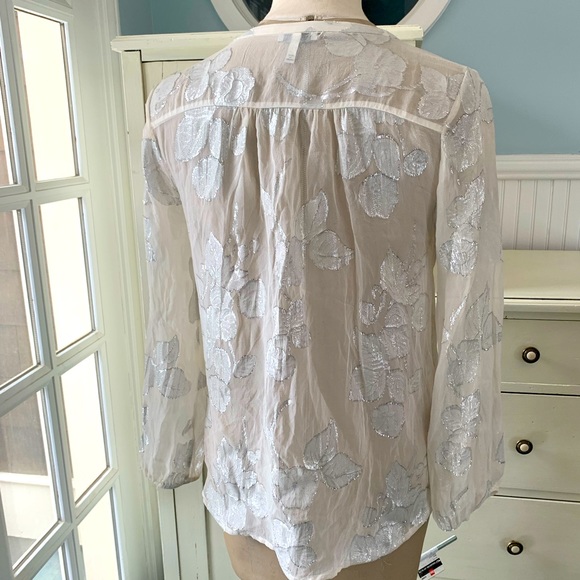 Joie White and Silver Metallic Semi-sheer Silk Blouse - Picture 9 of 9